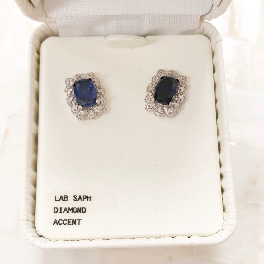 Sapphire and Diamond Sterling Silver Earrings